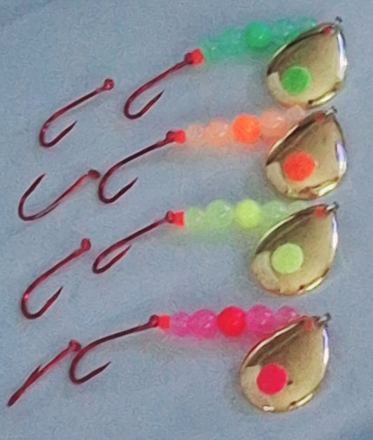 Neon glow #2 kokanee and trout spinners w/ Hyper vis
